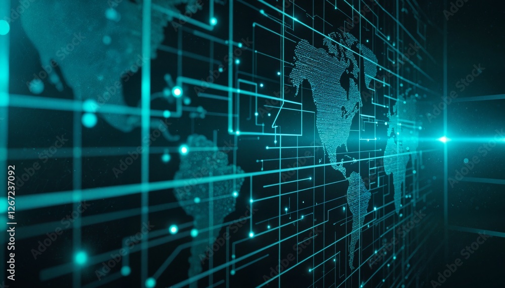 Fototapeta premium Global Network Connections - Digital World Map