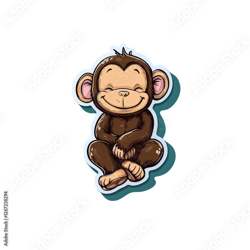 Adorable Cartoon Monkey Sitting Meditative Sticker Design photo