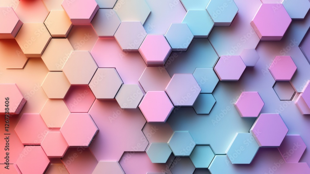 Abstract arrangement of raised colorful hexagonal shapes creating a pattern Abstract arrangement of raised colorful hexagonal shapes creating a pattern