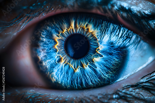 Macro closeup of a Human Iris, beautiful unic eye photo, Blue Iris photo