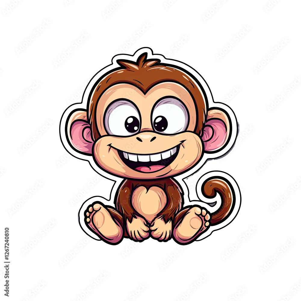 Adorable Cartoon Monkey Sitting and Smiling Adorable Cartoon Monkey Sitting and Smiling