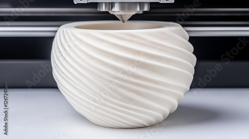 Obraz na płótnie 3D Printed Planter Pot with Spiral Pattern Being Created by Automated Manufacturing Machine w salonie