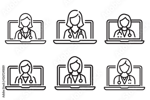 Health consultation silhouette icon modern line art vector design