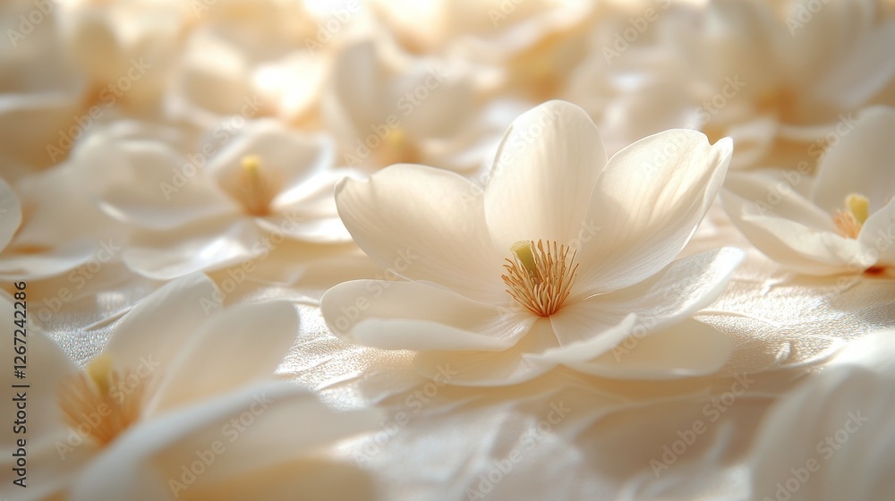 Soft white flowers create a serene atmosphere in a sunlit space with delicate petals and gentle fragrance Soft white flowers create a serene atmosphere in a sunlit space with delicate petals and gentle fragrance