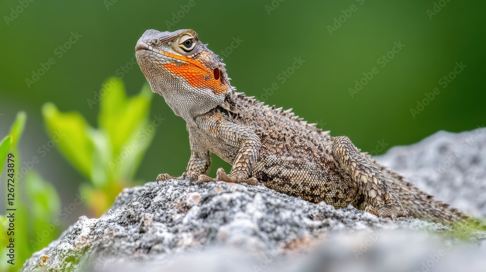 Frilled lizard standing proudly in the middle of a rocky outcrop, surveying the land Frilled lizard standing proudly in the middle of a rocky outcrop, surveying the land