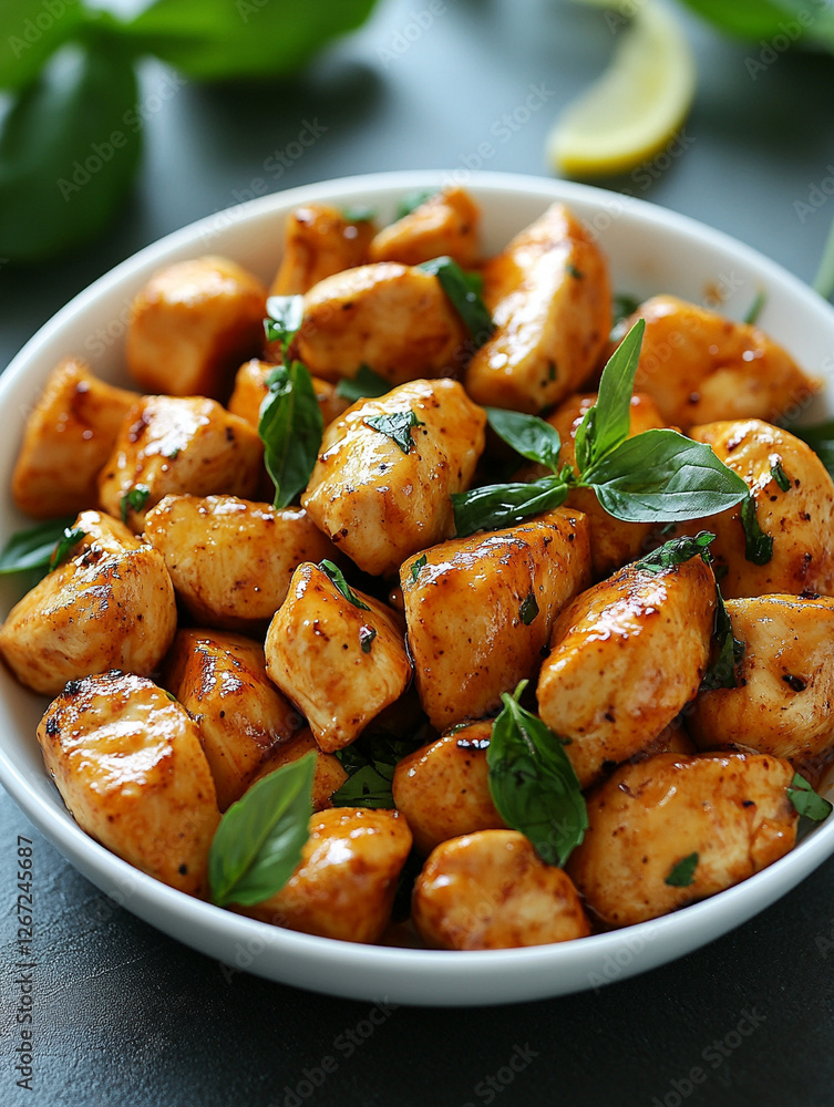 Delicious chicken bites with fresh basil and lemon Delicious chicken bites with fresh basil and lemon