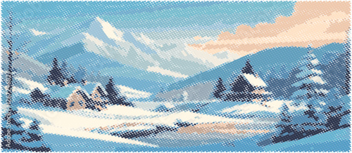 Cozy Winter Cabin in Snowy Mountain Landscape
