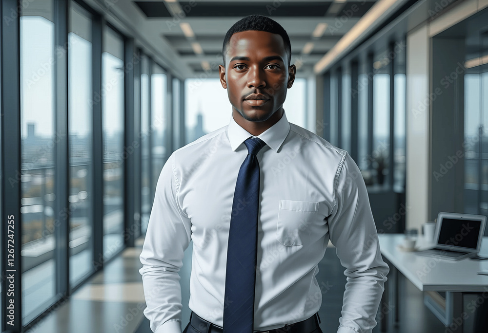 Confident Black Businessman in Modern Office Confident Black Businessman in Modern Office