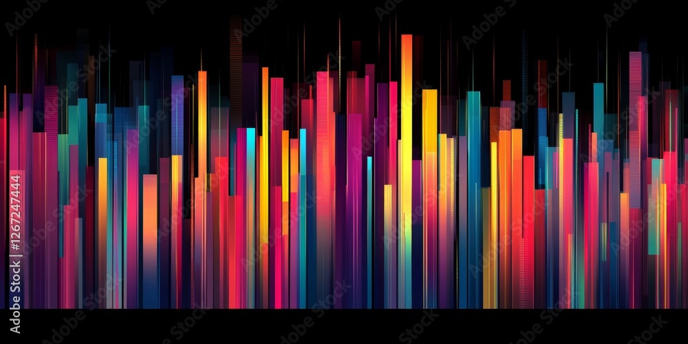 Abstract Vector Graphic Vibrant Bar Chart Visualization on Dark Background, Data Representation Abstract Vector Graphic Vibrant Bar Chart Visualization on Dark Background, Data Representation