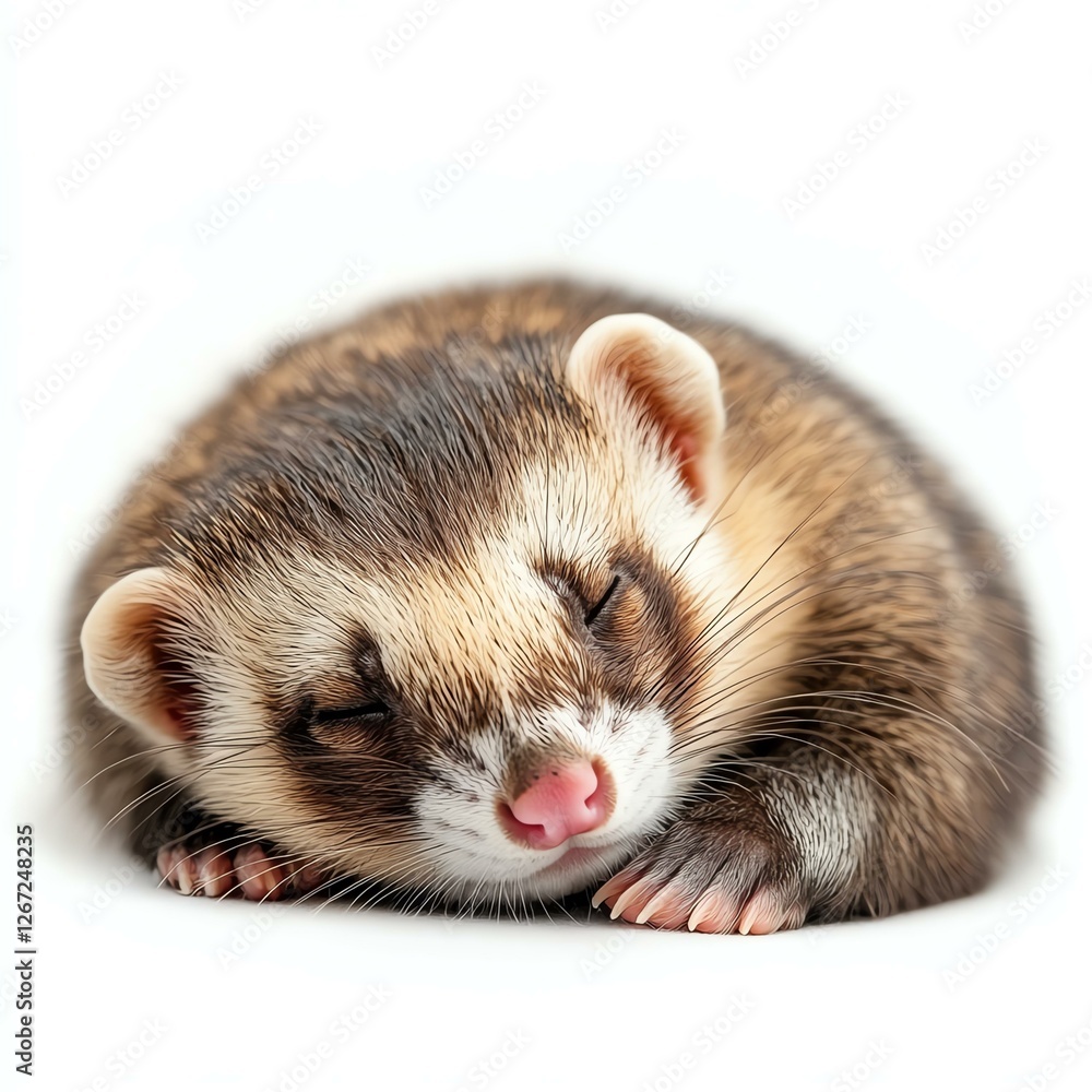 A cute sleeping ferret with soft fur, displaying a peaceful and serene expression. A cute sleeping ferret with soft fur, displaying a peaceful and serene expression.