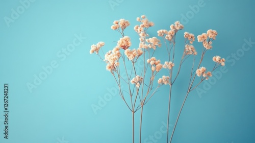 Dried baby s breath flowers stand against a blue background photo