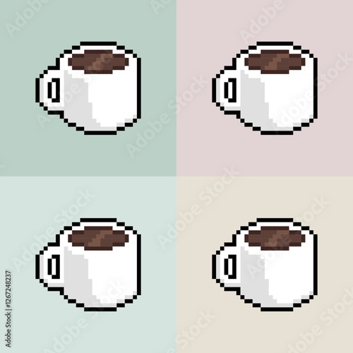 Pixel art coffee mug vector seamless pattern dusty colors background