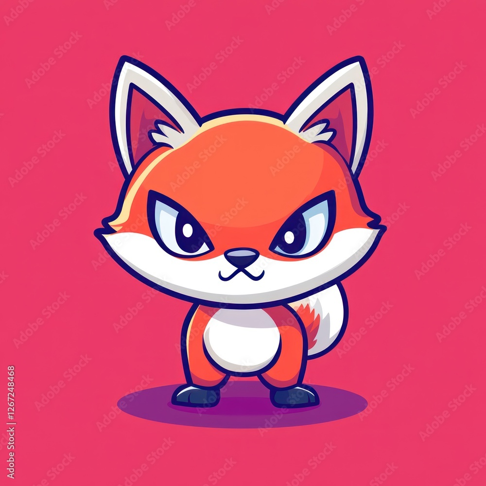Cartoon fox with a serious look. Illustration on a red background, for children's educational use Cartoon fox with a serious look. Illustration on a red background, for children's educational use