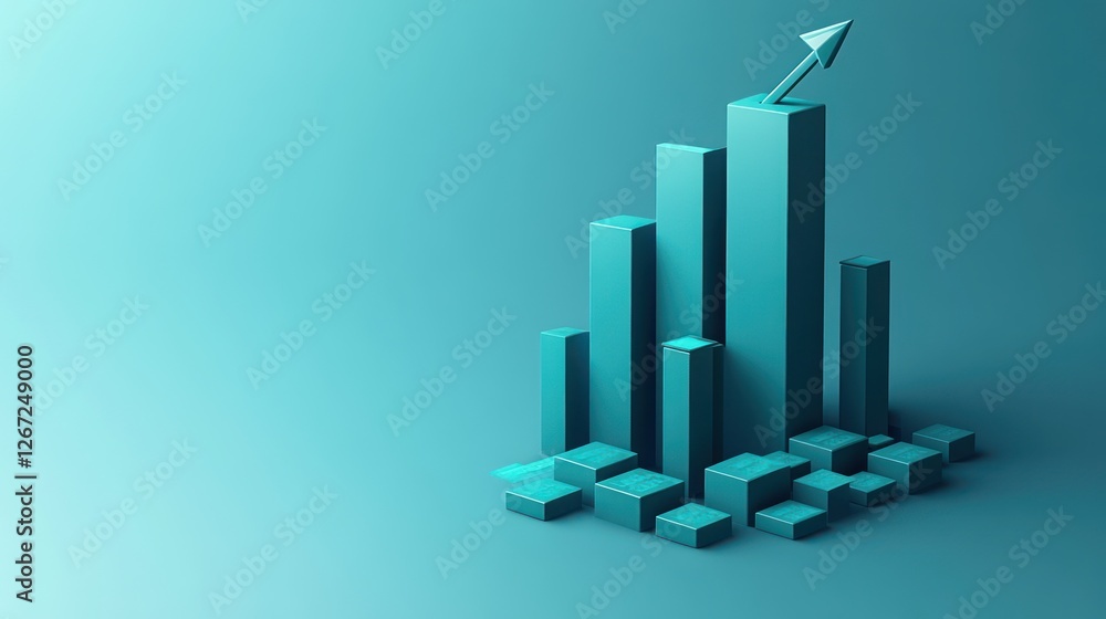 Growth chart, upward trend, financial success, blue background, business concept Growth chart, upward trend, financial success, blue background, business concept