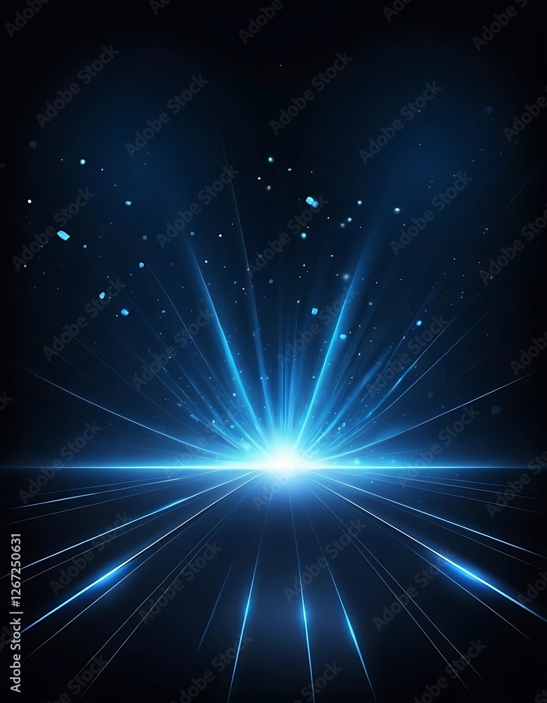 Abstract blue light streaks radiating from a central point on dark Abstract blue light streaks radiating from a central point on dark