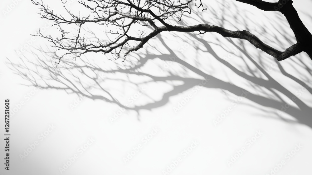 Fototapeta premium Bare tree branches cast long shadows on a white background
