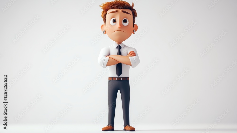 3D Render of a Pensive Cartoon Businessman with Arms Crossed 3D Render of a Pensive Cartoon Businessman with Arms Crossed
