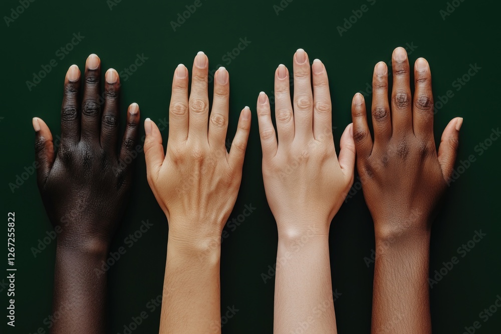Diverse team of workers uniting hands in a collaborative workspace for inclusivity Diverse team of workers uniting hands in a collaborative workspace for inclusivity