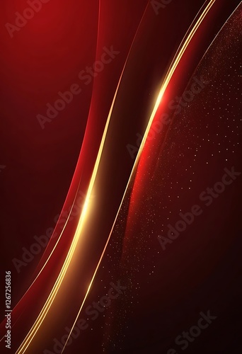 Elegant Crimson Waves, A Modern Abstract Background with Golden Accents