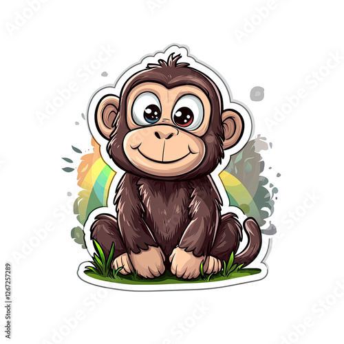 Adorable Cartoon Chimpanzee Sticker Design photo