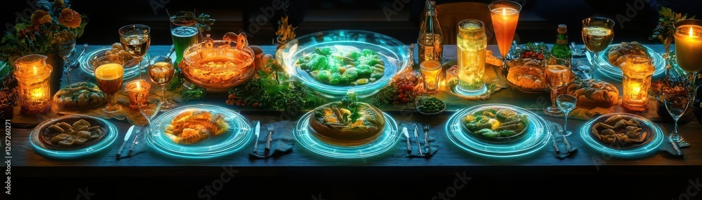 Enjoy a futuristic twist on a traditional Irish feast table, complete with holographic food and drinks Dive into the blend of sci-fi and culture Enjoy a futuristic twist on a traditional Irish feast table, complete with holographic food and drinks Dive into the blend of sci-fi and culture