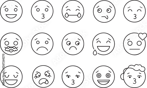 Kawaii Emoji Pack Cute Line Art Emoticons for Digital Messaging and Feedback