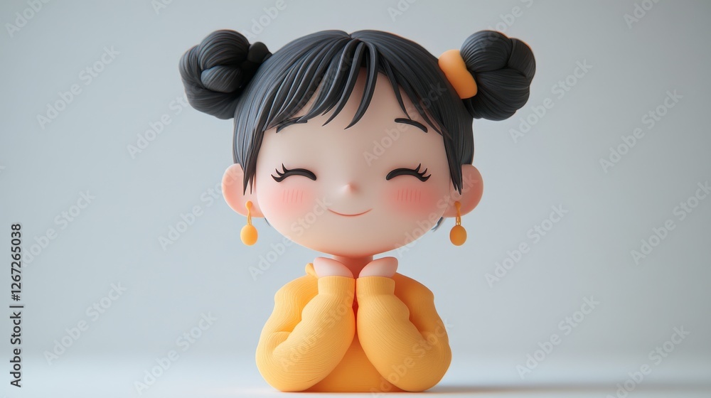 Adorable 3D Render of a Joyful Girl with Buns Adorable 3D Render of a Joyful Girl with Buns
