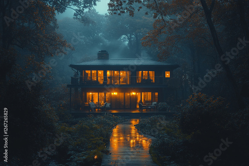 Illuminated Haven, A Secluded Residence in an Enchanted Forest Setting