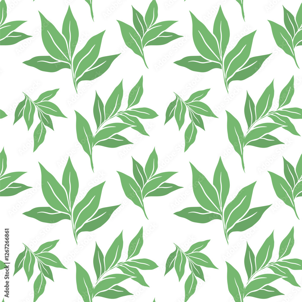 Seamless pattern with drawn green plants. Green leaves. Flora and nature. Design for background, label, decoration and design. Vector illustration Seamless pattern with drawn green plants. Green leaves. Flora and nature. Design for background, label, decoration and design. Vector illustration