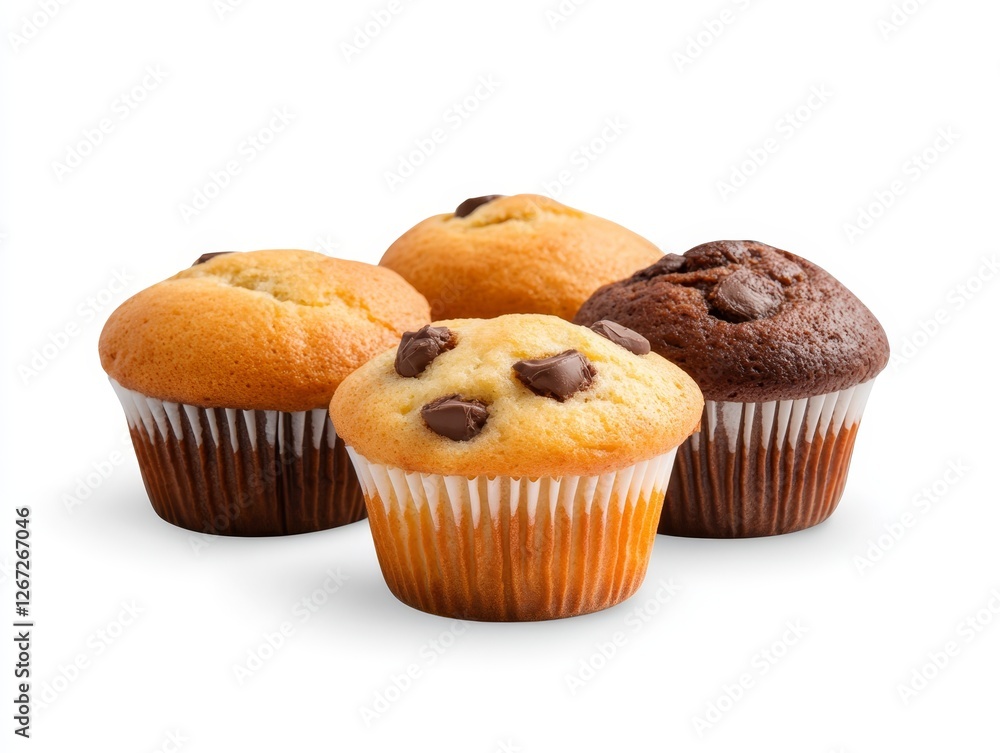 Delicious golden muffins on pristine white background tempting treat for every occasion Delicious golden muffins on pristine white background tempting treat for every occasion