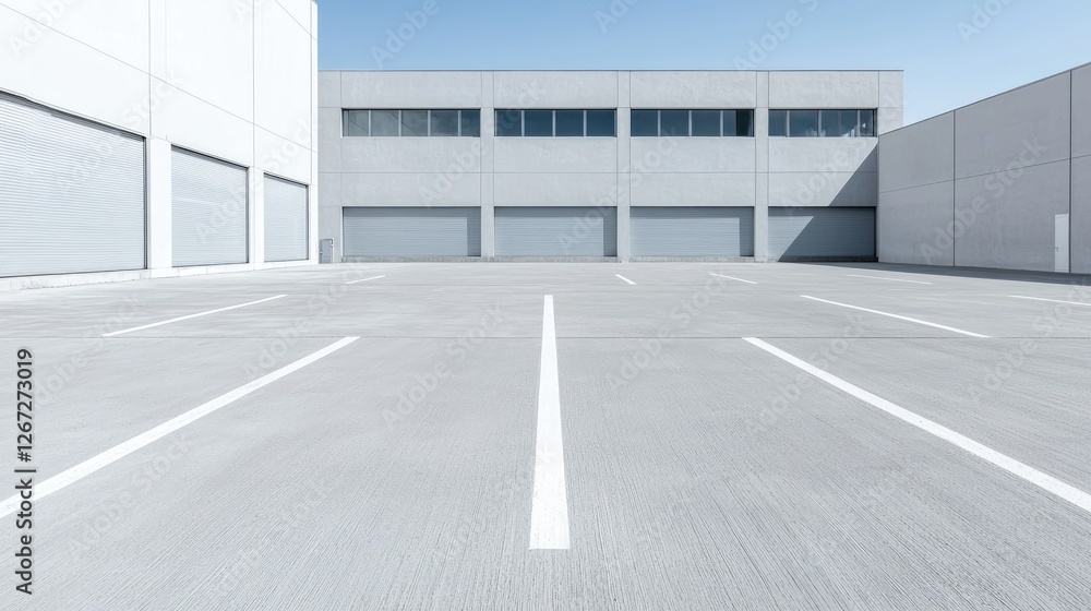 Empty parking lot in front of modern industrial building Empty parking lot in front of modern industrial building