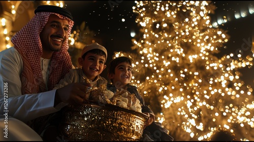 Celebrating festivities with family saudi arabia holiday gathering nighttime warm atmosphere photo