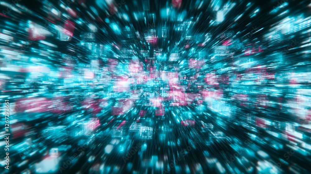 Abstract Geometric Forms of Light and Color with Motion Blur Effect in Digital Technological Display