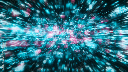 Obraz na płótnie Abstract Geometric Forms of Light and Color with Motion Blur Effect in Digital Technological Display w salonie