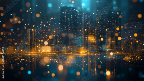 Futuristic corporate business background, technology theme, modern city