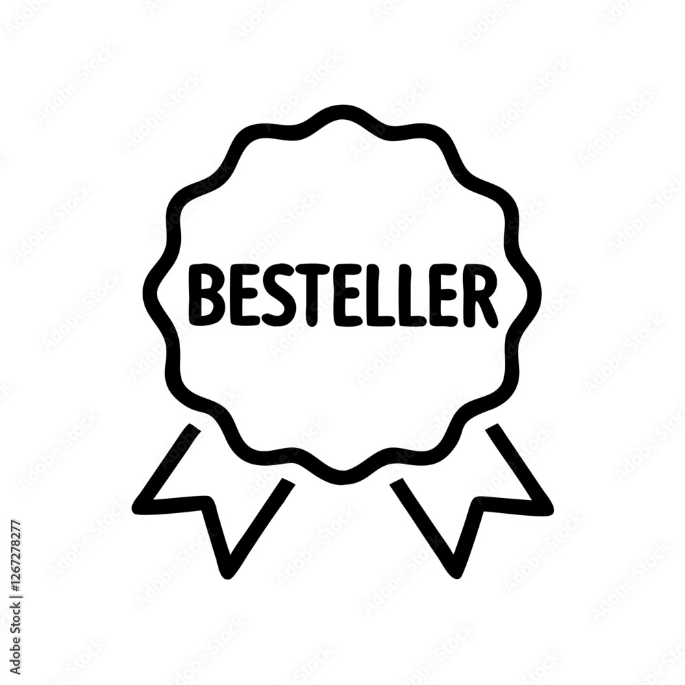 Best Seller badge with ribbons in black and white Best Seller badge with ribbons in black and white