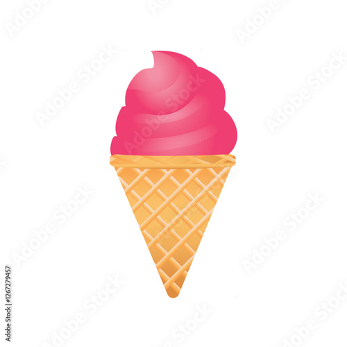 strawberry ice cream cone vector illustration