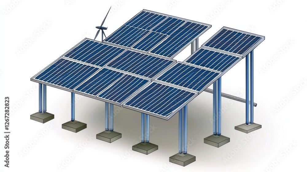 Solar panels array with wind turbine, sustainable energy farm Solar panels array with wind turbine, sustainable energy farm