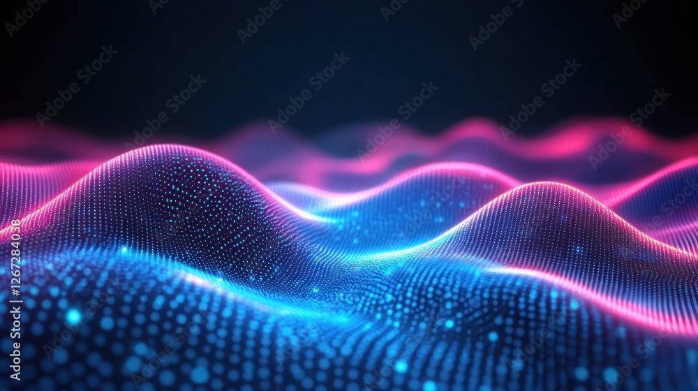 Fototapeta premium Abstract digital wave, glowing particles, dark background, technology concept, website banner