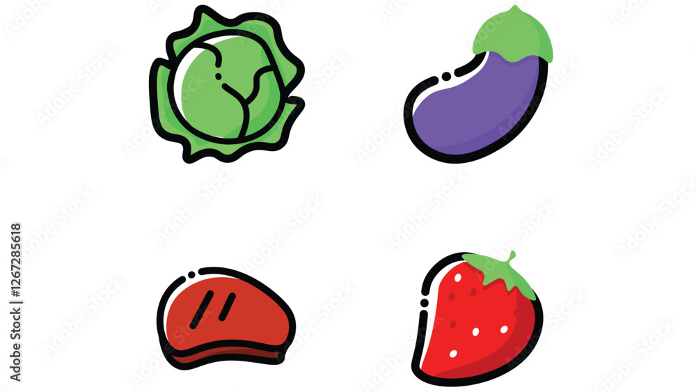 Fototapeta premium Abstract food and beverage duetone icon set vector