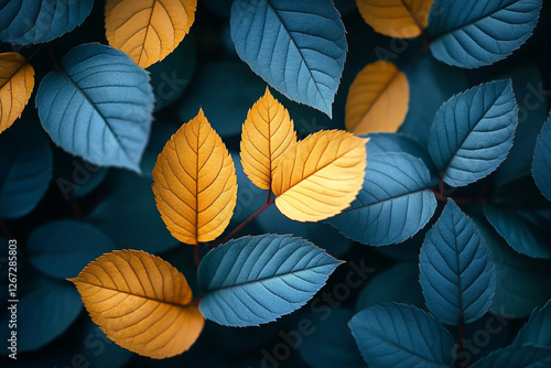 Chromatic Cascade, A Symphony of Golden and Azure Foliage Harmony