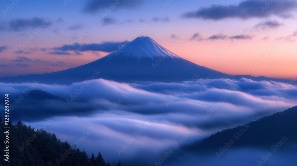 Majestic Mount Fuji sunrise, cloudscape, Japan, travel Majestic Mount Fuji sunrise, cloudscape, Japan, travel