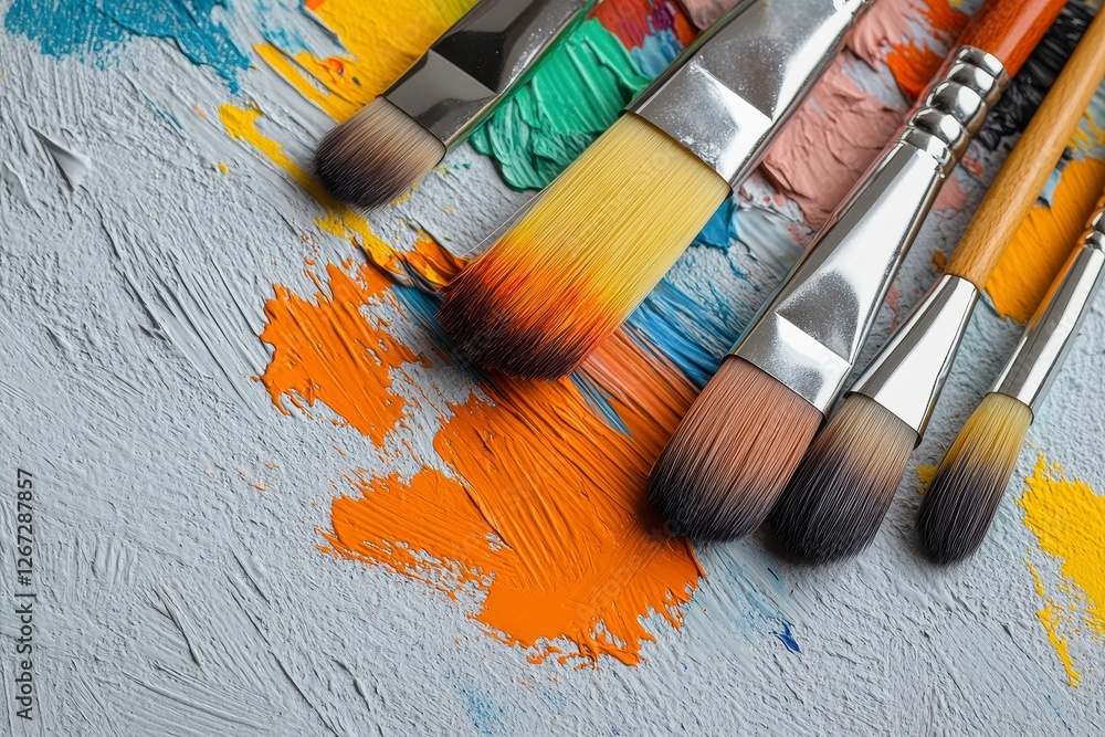 Obraz premium Colorful Paintbrushes on Textured Canvas