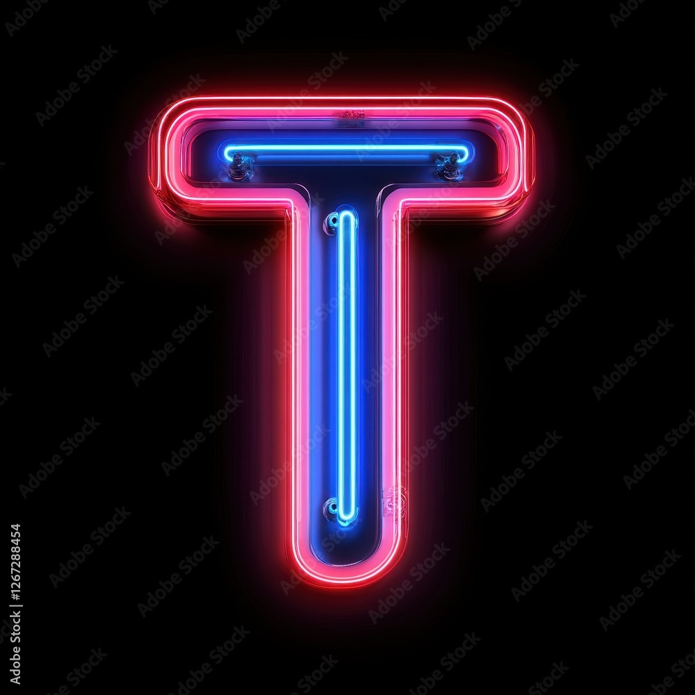 Vivid 3D T Symbol in Neon Glow: Abstract Art for Eye-Catching Advertisements Vivid 3D T Symbol in Neon Glow: Abstract Art for Eye-Catching Advertisements