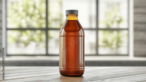 Amber Glass Bottle On Wooden Table