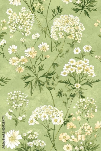 Elegant Mint Green Floral Pattern, Watercolor Wildflowers, Delicate Background, Tranquil, Pastel
