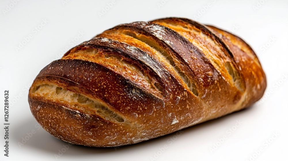Close Up Of Fresh Golden Brown Artisan Bread Loaf Isolated On White Background Close Up Of Fresh Golden Brown Artisan Bread Loaf Isolated On White Background
