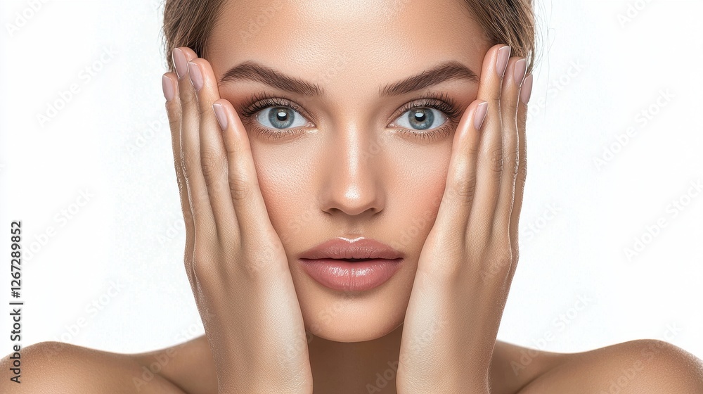 Close-Up Portrait of a Young Woman with Radiant Skin and Blue Eyes Close-Up Portrait of a Young Woman with Radiant Skin and Blue Eyes
