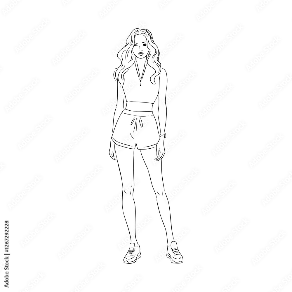 Vector fashion illustration of a beautiful girl in sports wear Vector fashion illustration of a beautiful girl in sports wear