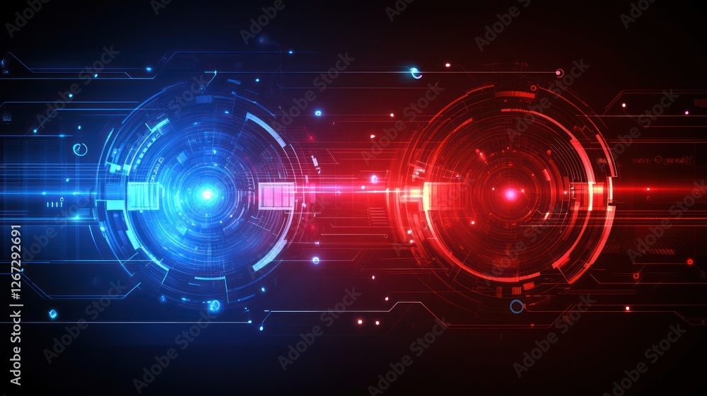 Fototapeta premium Abstract tech network connection, digital data flow, binary code, futuristic background, website header